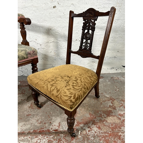 65 - Two late 19th/early 20th century mahogany and floral upholstered chairs - largest approx. 92cm high ... 