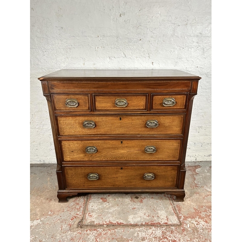 86 - A George III inlaid mahogany chest of three short over three long drawers with bracket supports - ap... 