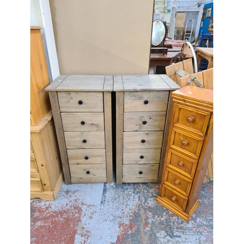 155 - Eight pieces of pine furniture to include two Mexican pine chests of five drawers, CD cabinet, four ... 