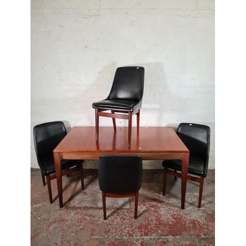 167 - A 1960s Younger teak extending rectangular dining table and four teak blank vinyl dining chairs - ta... 