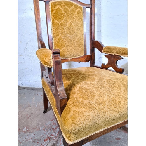 171 - Two pieces of furniture, one Edwardian mahogany and gold fabric upholstered armchair and one mid 20t... 