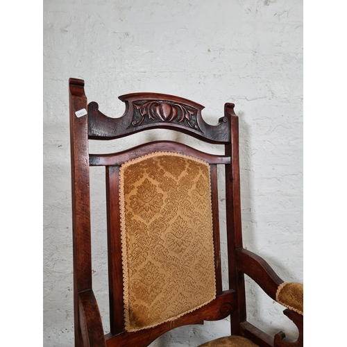 171 - Two pieces of furniture, one Edwardian mahogany and gold fabric upholstered armchair and one mid 20t... 