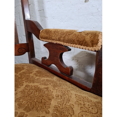 171 - Two pieces of furniture, one Edwardian mahogany and gold fabric upholstered armchair and one mid 20t... 