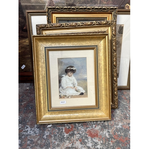 190 - A collection of framed pictures and mirrors to include two 19th century style gilt framed bevelled e... 