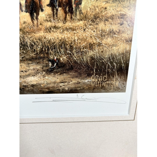 200 - Two framed pictures, one oil on canvas of a Golden Retriever by Barry Critchlow and one David Cartwr... 