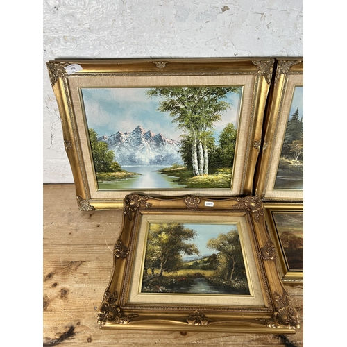 203 - Four gilt framed oil paintings - largest approx. 42cm high x 52cm wide