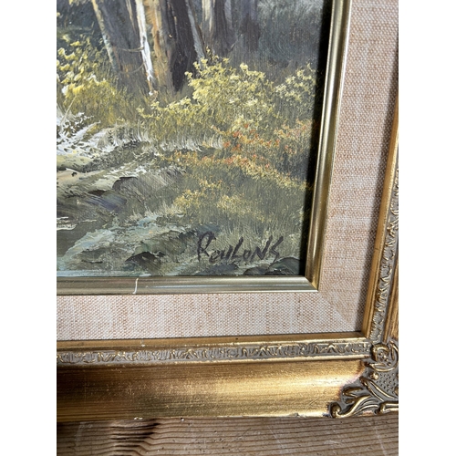 203 - Four gilt framed oil paintings - largest approx. 42cm high x 52cm wide