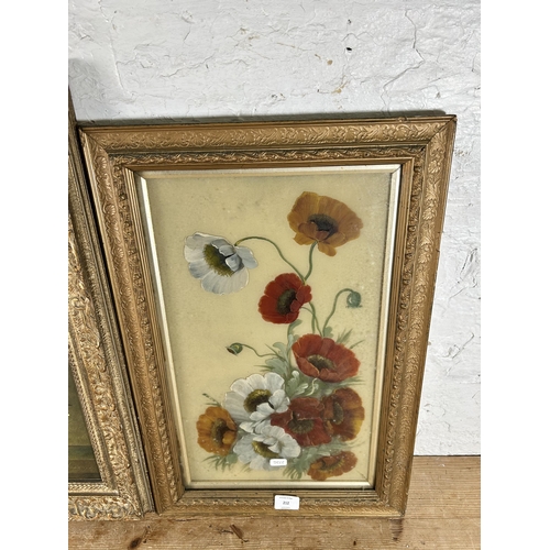 212 - Two framed floral still life pictures, one early 20th century oil on glass and one print