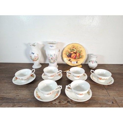 330 - Seventeen pieces of Aynsley fine bone china, six Cottage Garden cups and saucers, one Orchard Gold c... 