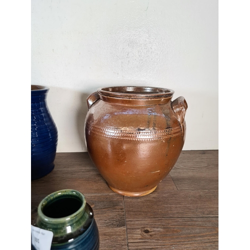 331 - Seven pieces of glazed stoneware pottery to include Bob Culloden vase etc.