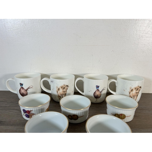 299 - Ten pieces of Royal Worcester china, six Evesham ramekins and four Wrendale Designs mugs