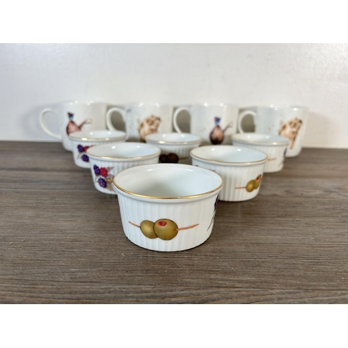 299 - Ten pieces of Royal Worcester china, six Evesham ramekins and four Wrendale Designs mugs