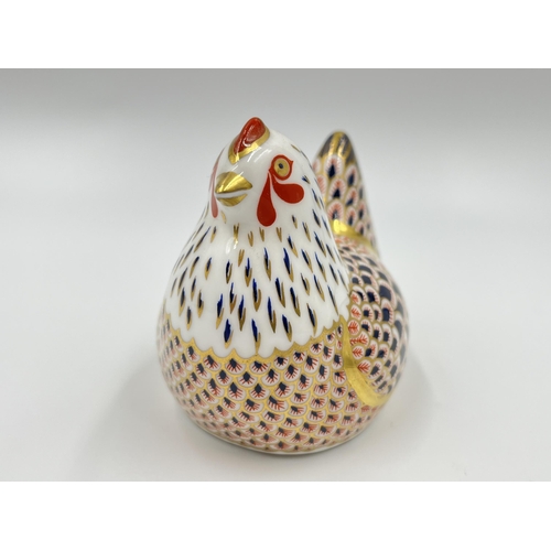 216 - A Royal Crown Derby Chicken paperweight with gold stopper - approx. 8cm high