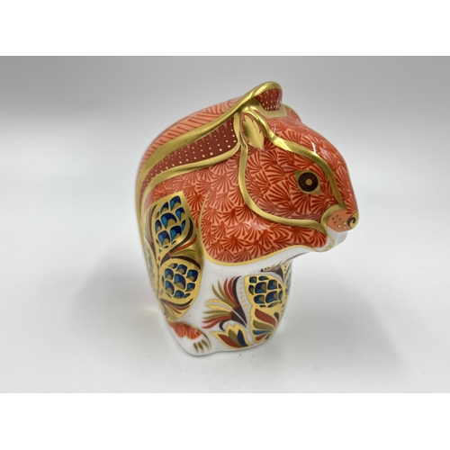 217 - A Royal Crown Derby Red Squirrel paperweight with gold stopper - approx. 9cm high