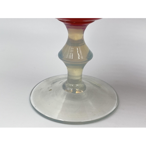 243 - A pair of mid 20th century Italian pink opaline glass wine goblets - approx. 16cm high