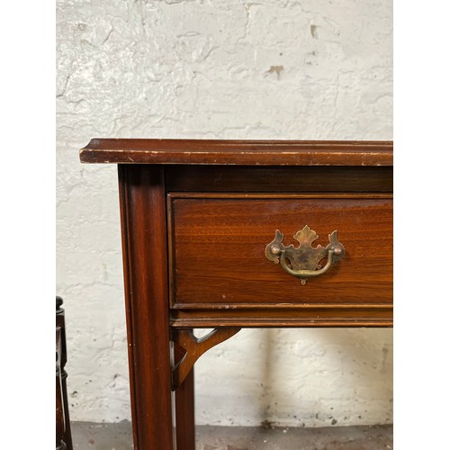 32 - Three pieces of furniture, George III style mahogany side table, early 20th century oak barley twist... 