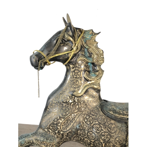 351 - A novelty brass, gilded and etched trotting stallion - approx. 39cm high x 38cm long