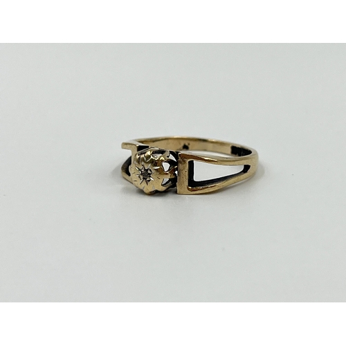 1154 - A hallmarked Birmingham 9ct gold open shouldered diamond solitaire ring, size M - approx. gross weig... 