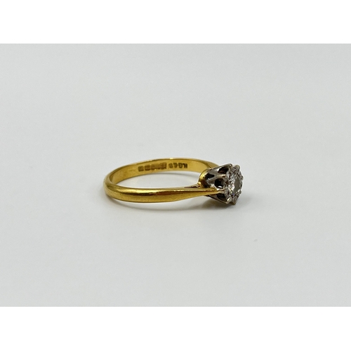 1155 - A hallmarked Birmingham 18ct gold diamond solitaire ring, size L - approx. gross weight 2.5 grams