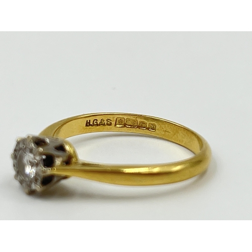 1155 - A hallmarked Birmingham 18ct gold diamond solitaire ring, size L - approx. gross weight 2.5 grams