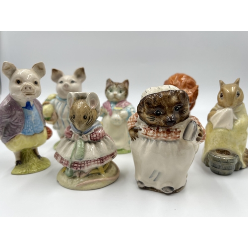 253 - Seven Beswick Beatrix Potter figurines to include Mrs Tiggy Winkle, Squirrel Nutkin etc.