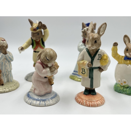 260 - Six Royal Doulton Bunnykins figurines to include Morris Dancer Bunnykins DB204, Bathtime Bunnykins D... 