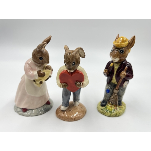 263 - Five Royal Doulton Bunnykins figurines to include Mother and Baby Bunnykins DB167, Sweetheart Bunnyk... 