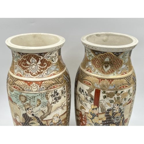 284I - A pair of Japanese Satsuma pottery baluster vases - approx. 30cm high