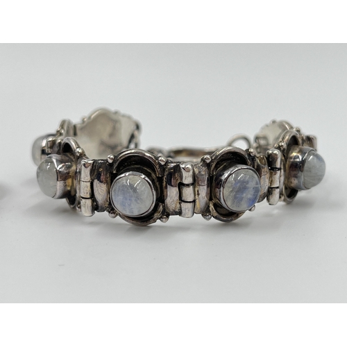 1169B - Two pieces of .925 silver moonstone jewellery, one 19cm panel bracelet and one ring, size Q½ - appro... 