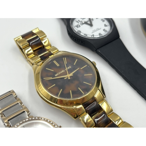 1197 - Four quartz wristwatches, Citizen Eco-Drive ladies, Superdry, Michael Kors and Gold Digga