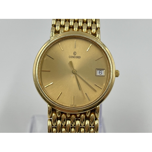 1201 - A boxed Concord ETA 255112 quartz 32mm wristwatch with 14ct gold case and bracelet - approx. gross w... 