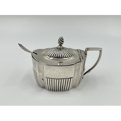 1228 - A Victorian Harrison Brothers & Howson hallmarked Sheffield silver mustard pot with hallmarked Sheff... 