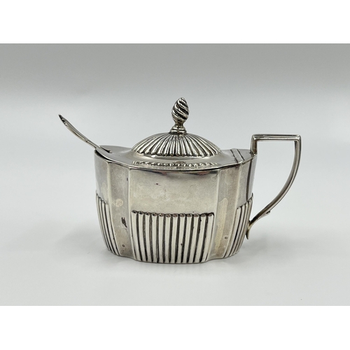 1228 - A Victorian Harrison Brothers & Howson hallmarked Sheffield silver mustard pot with hallmarked Sheff... 