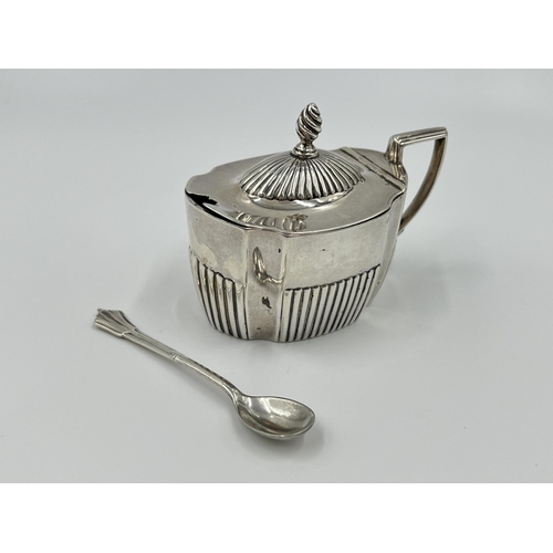 1228 - A Victorian Harrison Brothers & Howson hallmarked Sheffield silver mustard pot with hallmarked Sheff... 