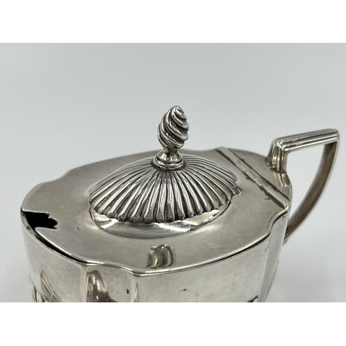 1228 - A Victorian Harrison Brothers & Howson hallmarked Sheffield silver mustard pot with hallmarked Sheff... 