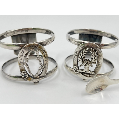 1237 - Three pieces of hallmarked sterling silver, one Edinburgh silver Ross Clan napkin ring dated 1896, o... 