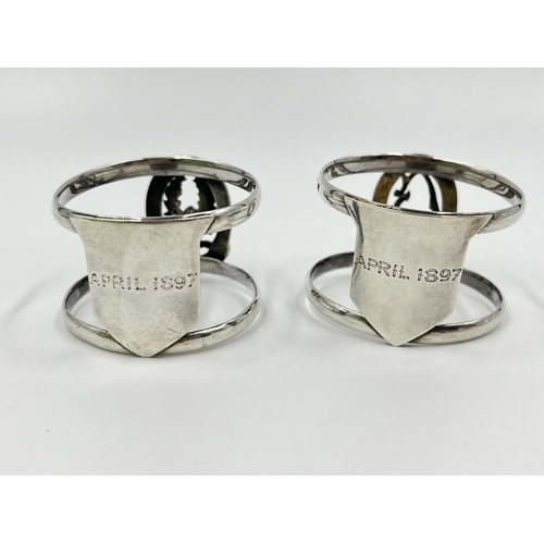 1237 - Three pieces of hallmarked sterling silver, one Edinburgh silver Ross Clan napkin ring dated 1896, o... 