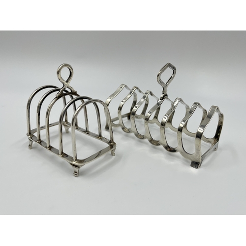 1241 - Two hallmarked sterling silver toast racks, one William Suckling Ltd Birmingham silver dated 1932 an... 