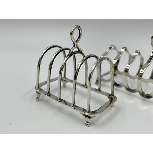 1241 - Two hallmarked sterling silver toast racks, one William Suckling Ltd Birmingham silver dated 1932 an... 