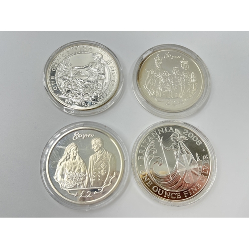 1283 - Four Queen Elizabeth II silver £2 coins to include 2005 one ounce fine silver, 2008 one ounce fine s... 