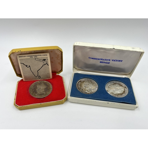 1297 - Three items, one 1966 Accession of Jigme Wangchuk Bhutan 3 rupees .925 silver commemorative coin and... 