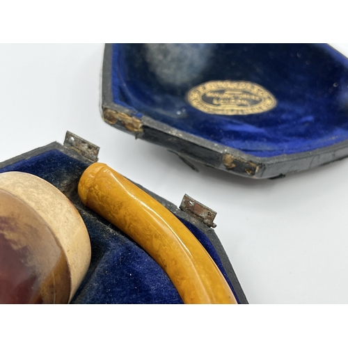 1304 - Two antique smoking pipes, one Karoo calabash pipe with hallmarked Birmingham silver collar and top ... 