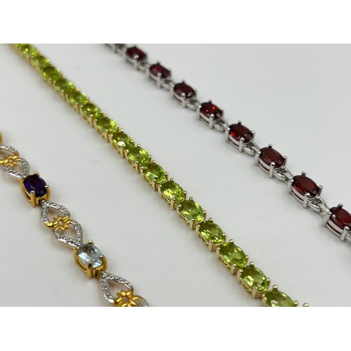 1153B - Four .925 silver gemstone set tennis bracelets - approx. gross weight 44 grams