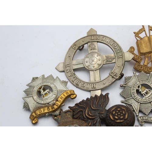 1154 - Ten military cap badges to include Bedfordshire, Army Educational Corps, Royal Berkshire etc.