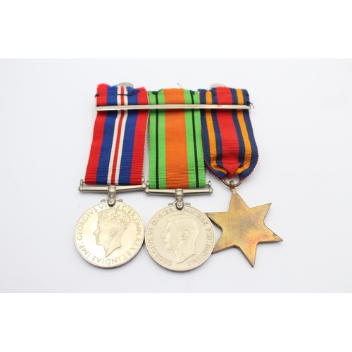 1157 - Three mounted WWII medals to include Burma Star, Defence Medal etc.