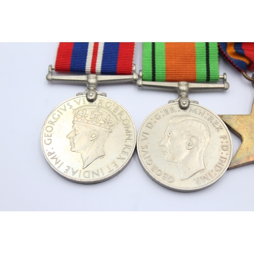 1157 - Three mounted WWII medals to include Burma Star, Defence Medal etc.