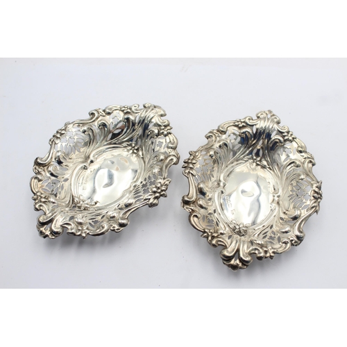 1196 - A pair of antique George Nathan & Ridley Hayes hallmarked Chester sterling silver bon bon dishes - a... 