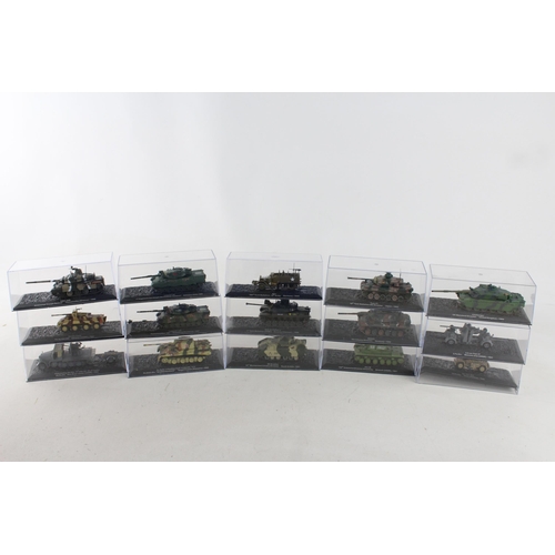 332 - Fifteen boxed diecast model tanks to include AMX-30B, KV-1E, Type 61 etc.