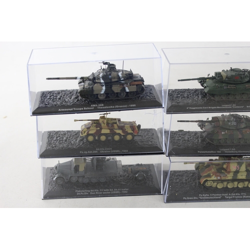 332 - Fifteen boxed diecast model tanks to include AMX-30B, KV-1E, Type 61 etc.