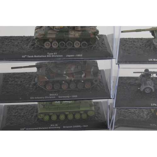 332 - Fifteen boxed diecast model tanks to include AMX-30B, KV-1E, Type 61 etc.